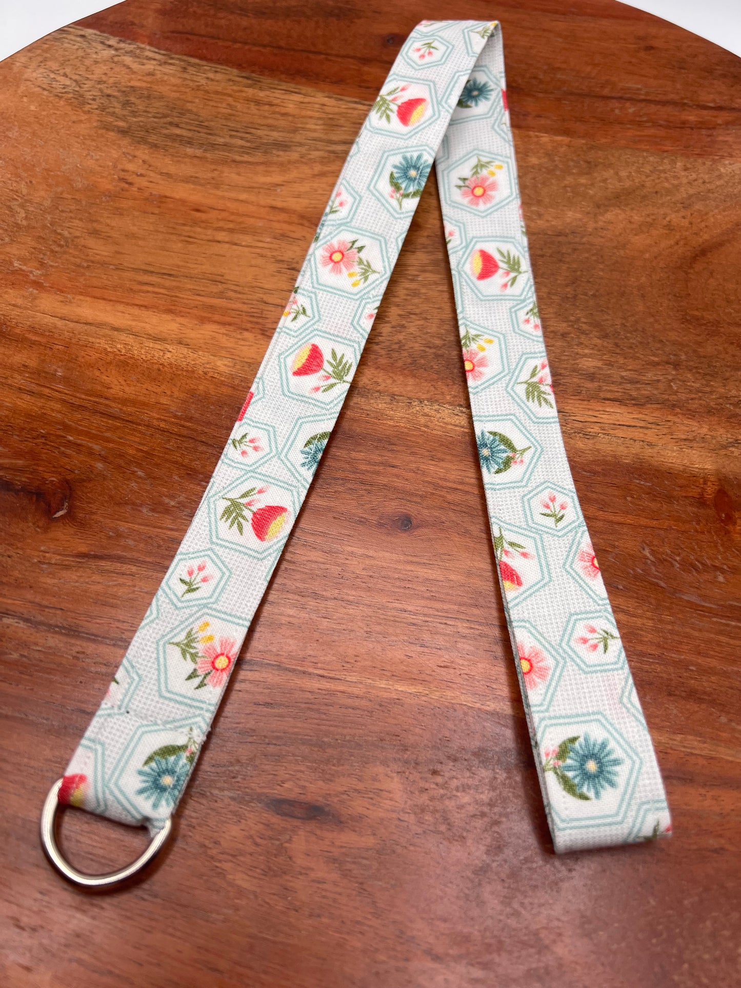 Teal Floral Hexies Lanyard