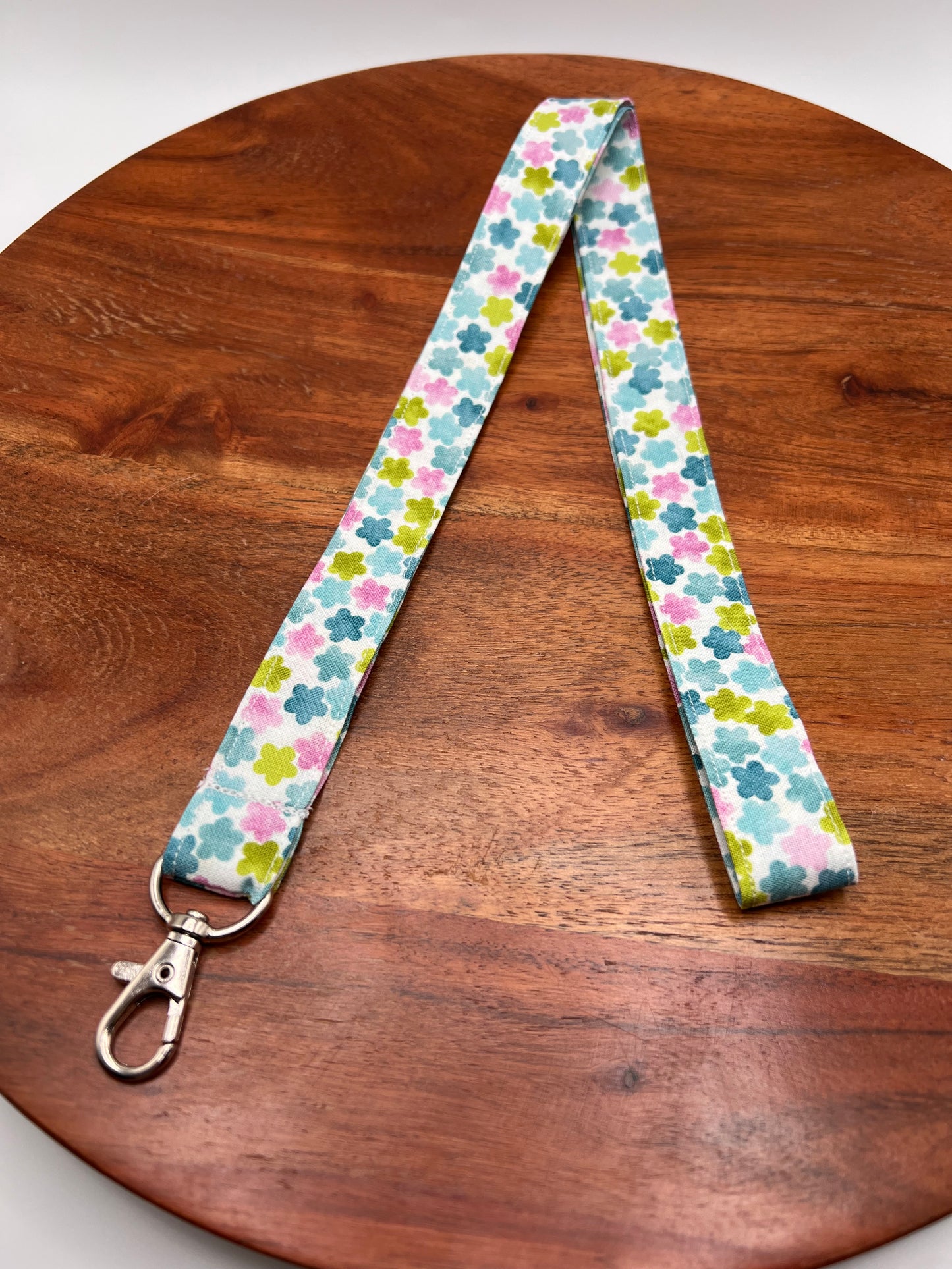 Teal, Green and Pink Floral Lanyard
