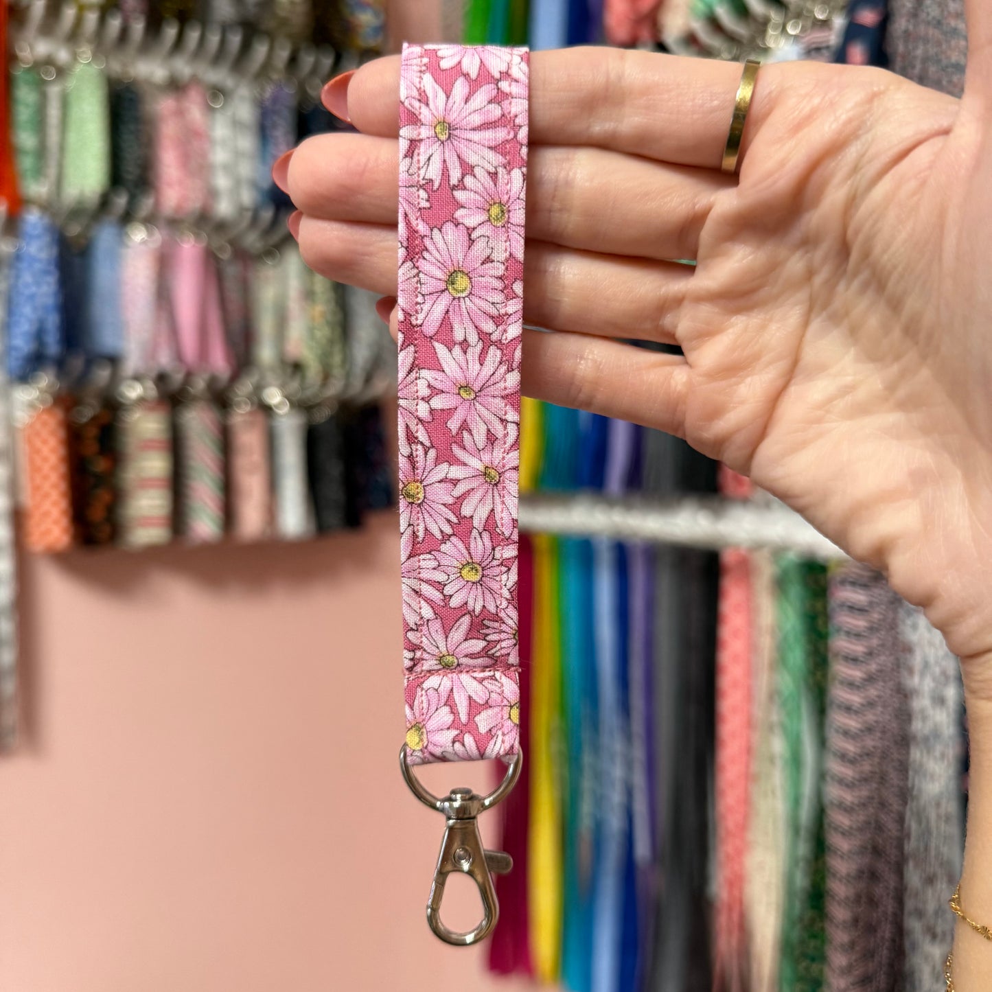 Rose Pink Daisies Wristlet