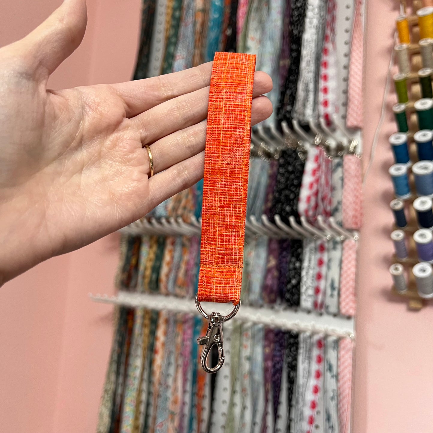 Red and Orange Cross Hatching Wristlet