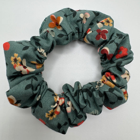 Teal and Orange Floral Scrunchie