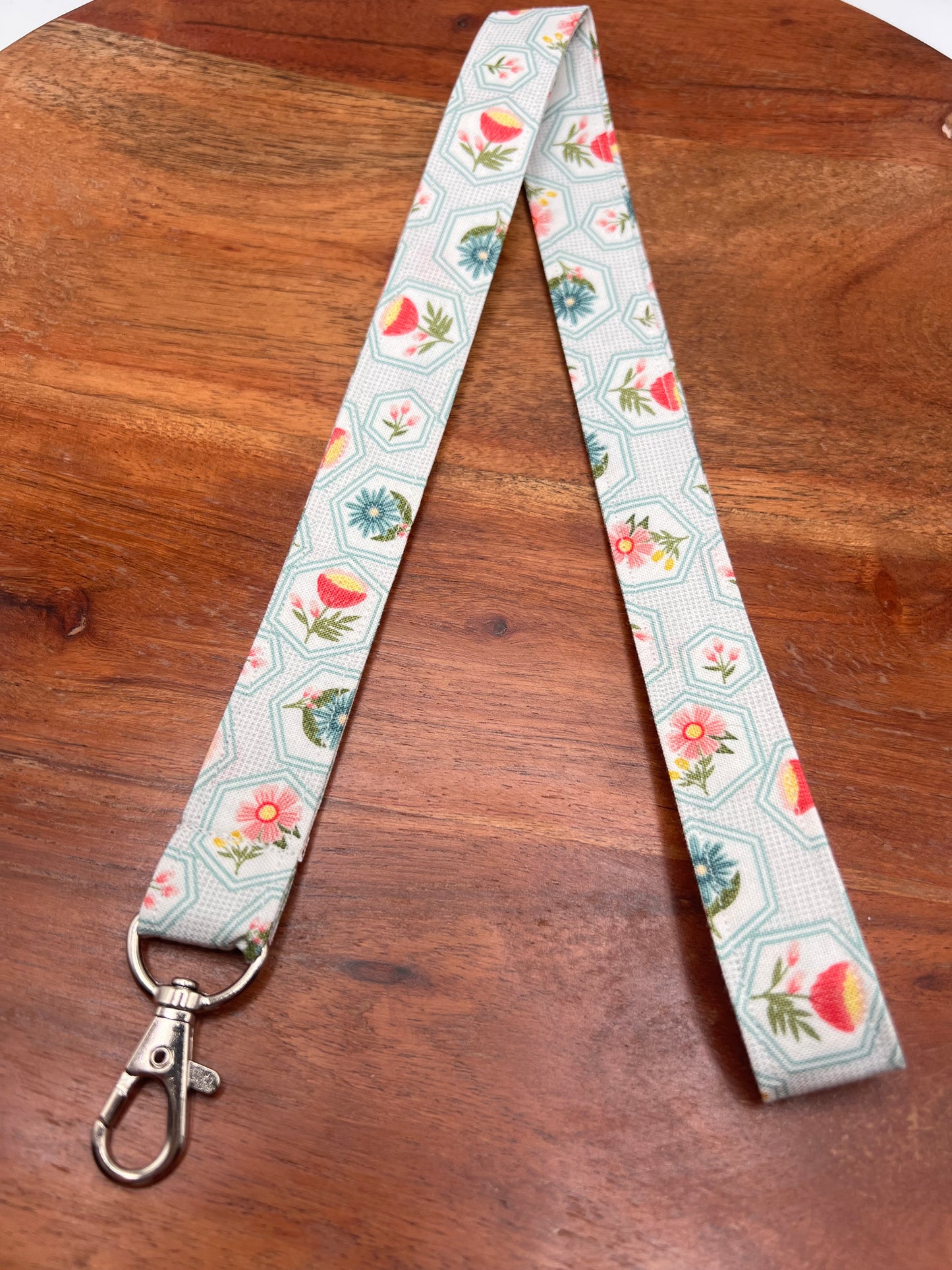 Teal Floral Hexies Lanyard