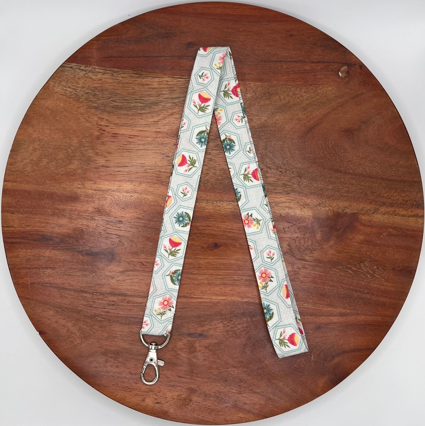 Teal Floral Hexies Lanyard