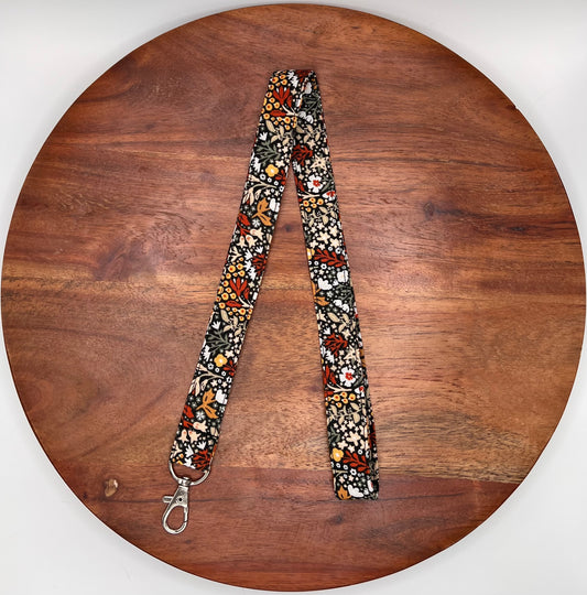 Orange and Black Floral Lanyard
