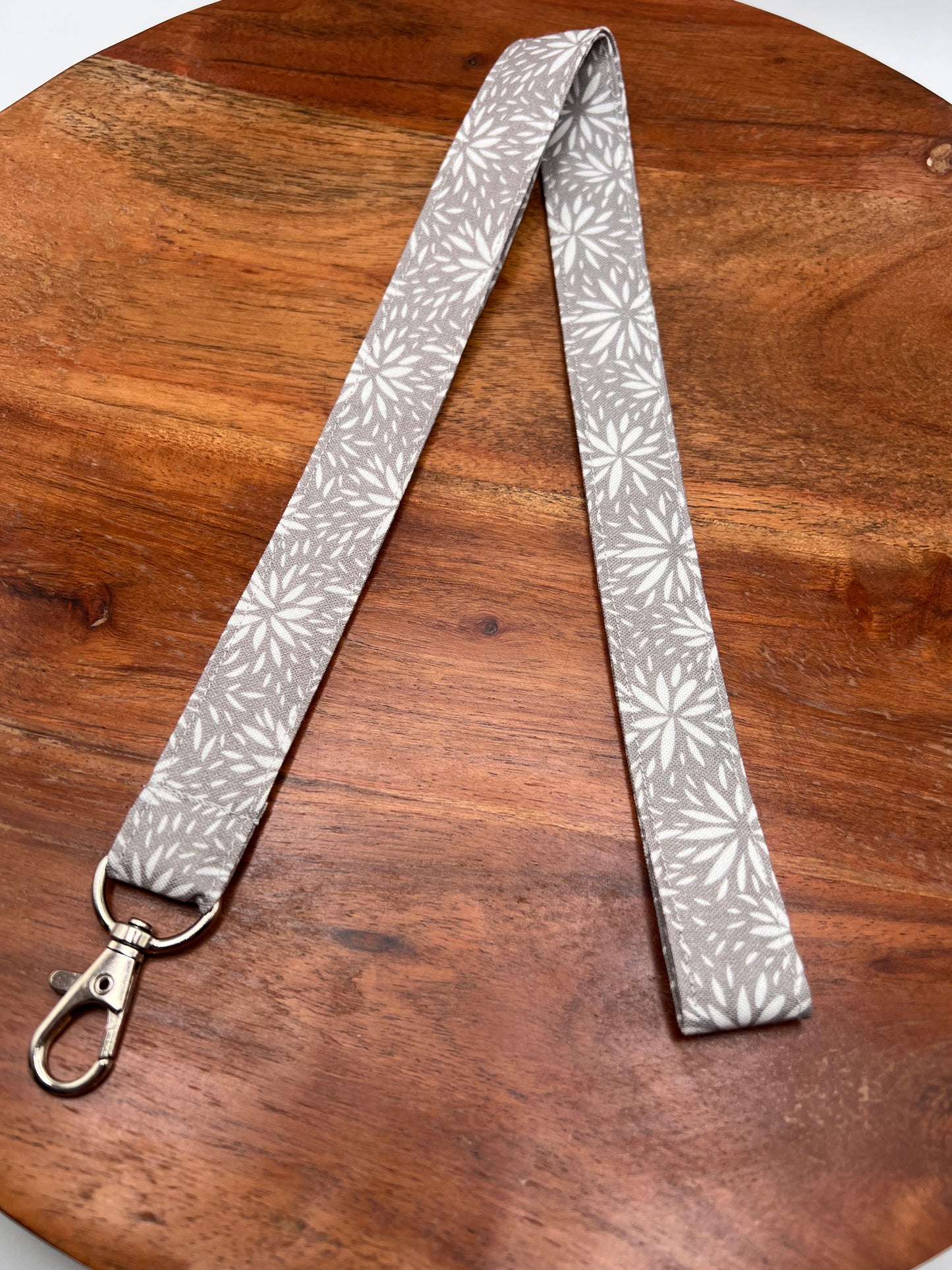 Gray Floral Lanyard