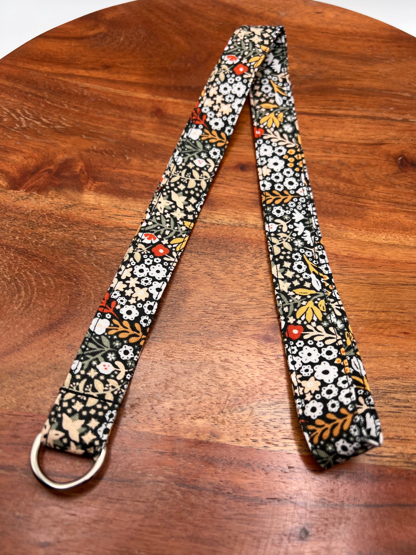 Orange and Black Floral Lanyard