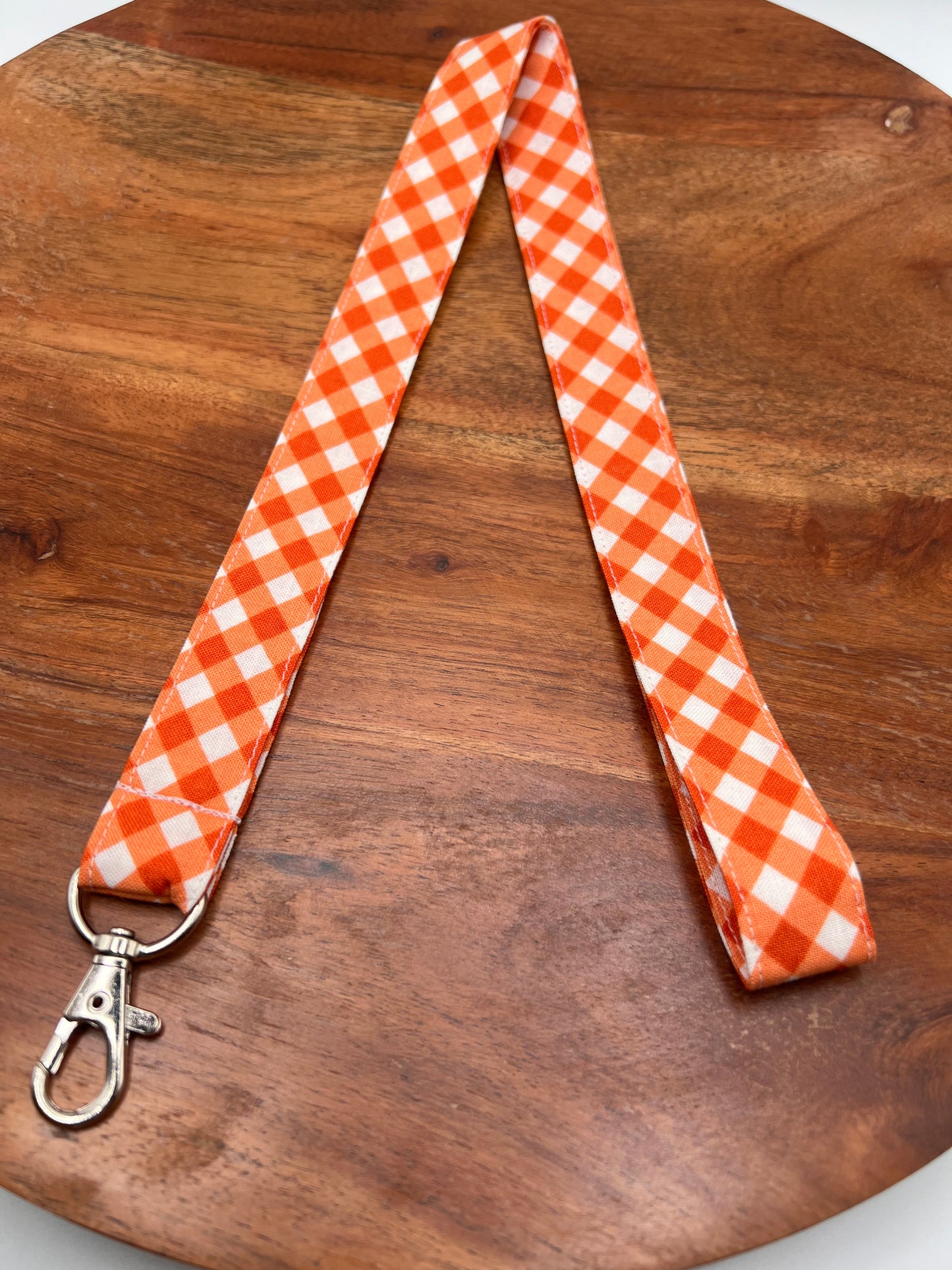 Orange and White Plaid Lanyard