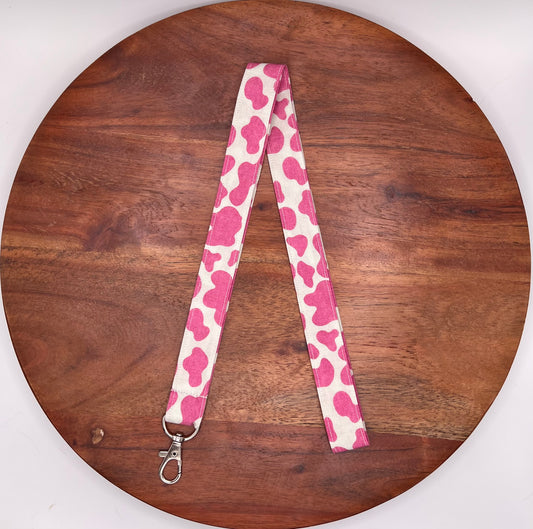Pink Cow Print Lanyard