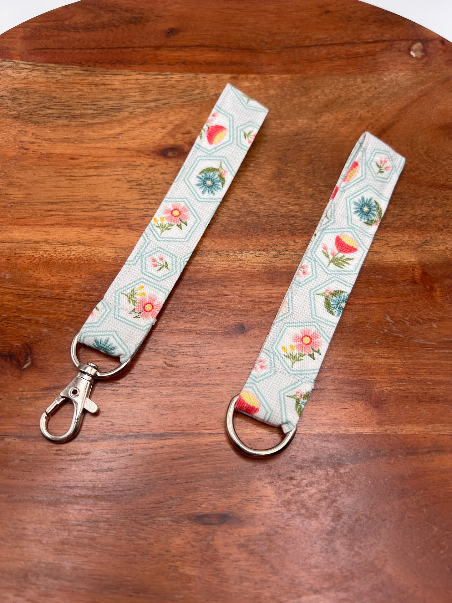 Teal Floral Hexies Lanyard