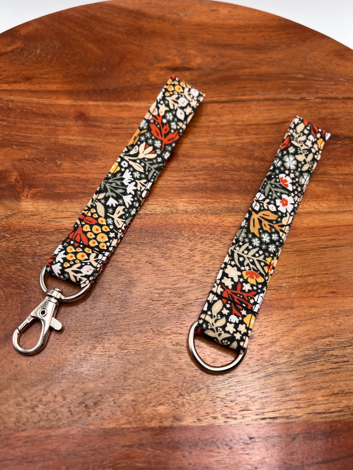 Orange and Black Floral Lanyard
