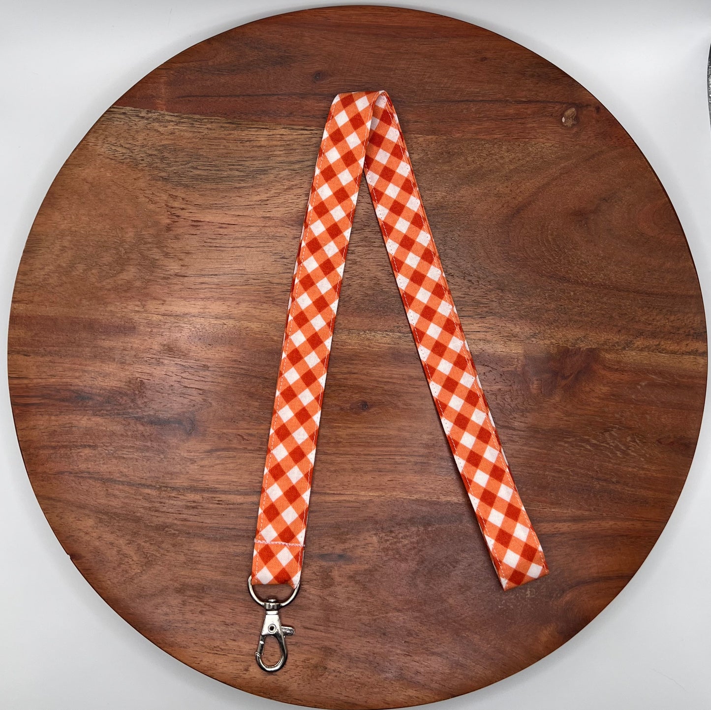 Orange and White Plaid Lanyard