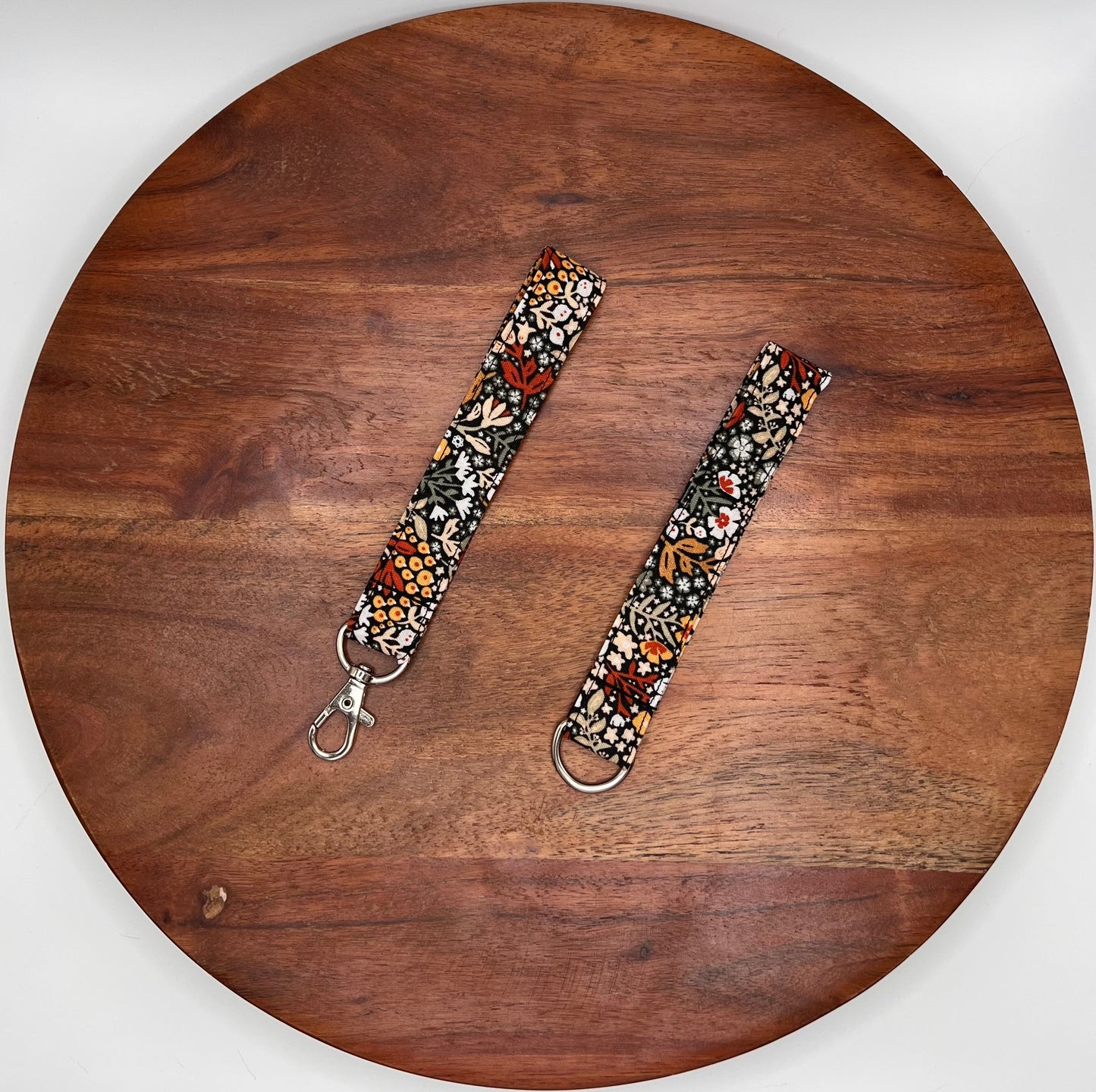 Orange and Black Floral Lanyard