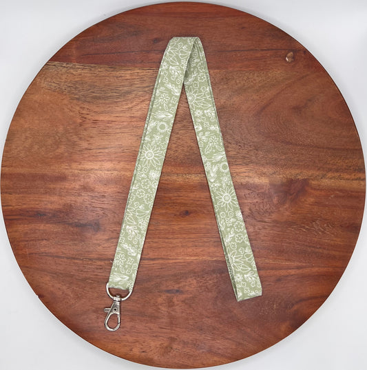 Sage Green Fine Line Floral Lanyard