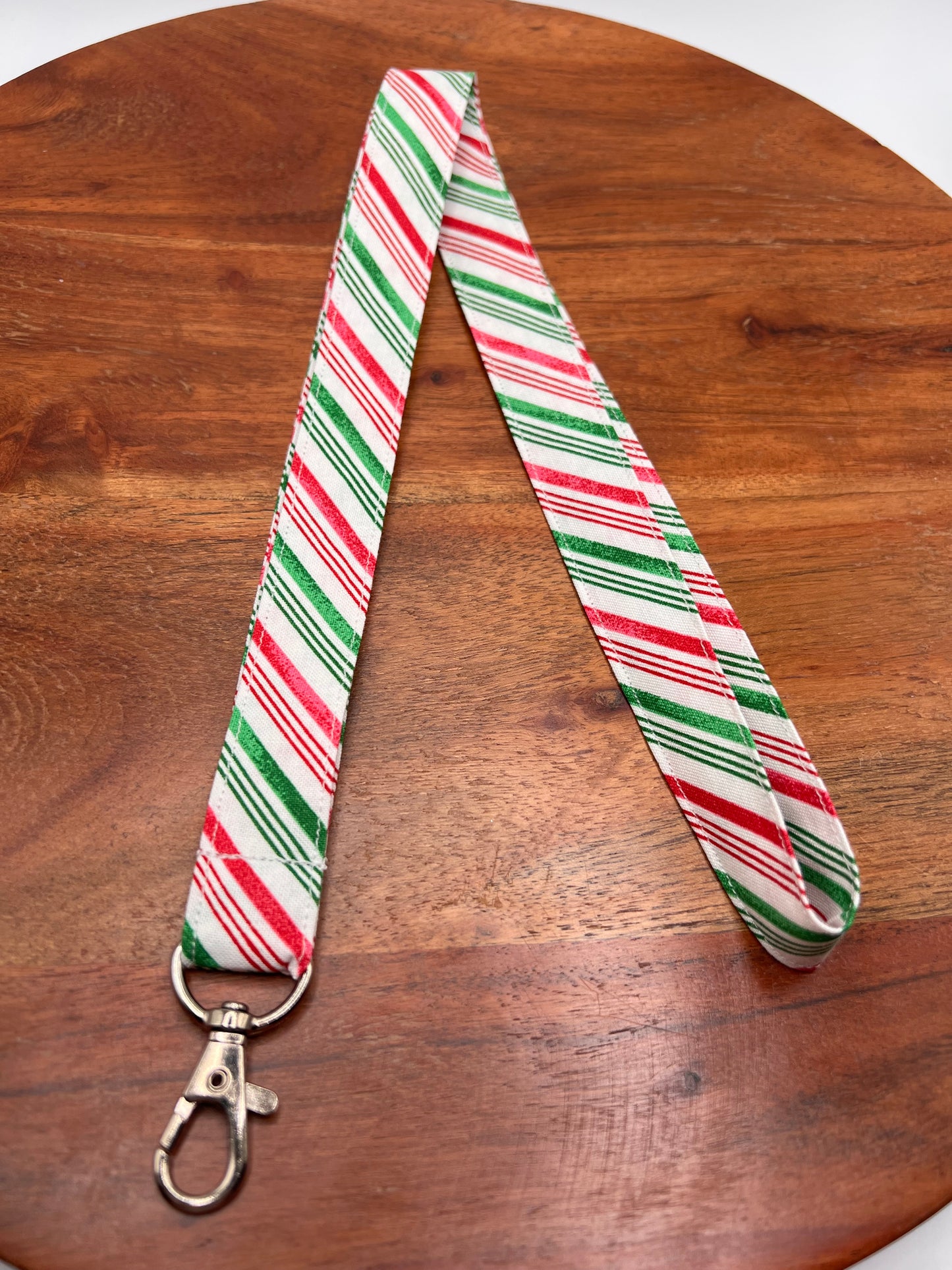 Diagonal Peppermint Stripe Lanyard