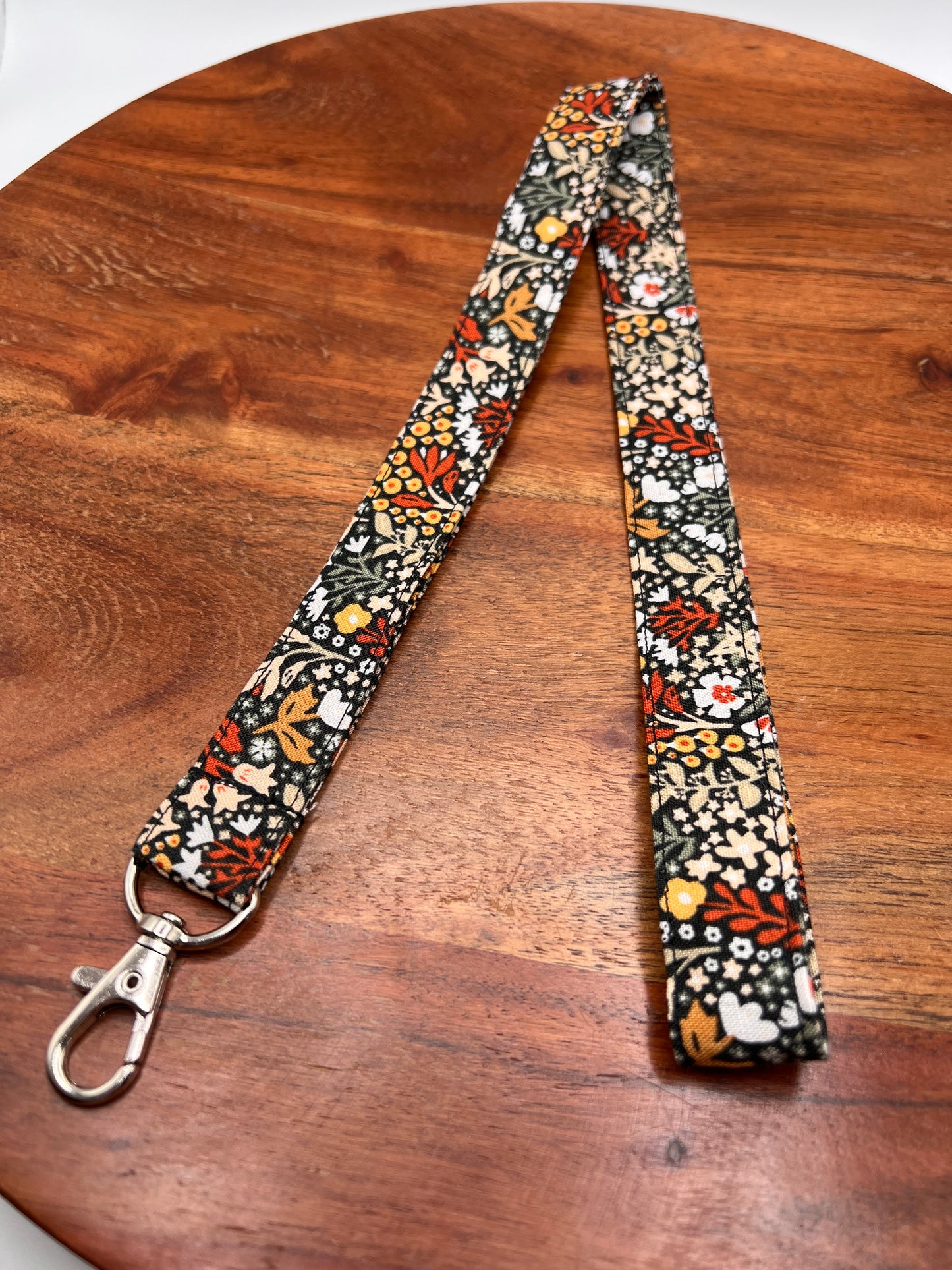Orange and Black Floral Lanyard