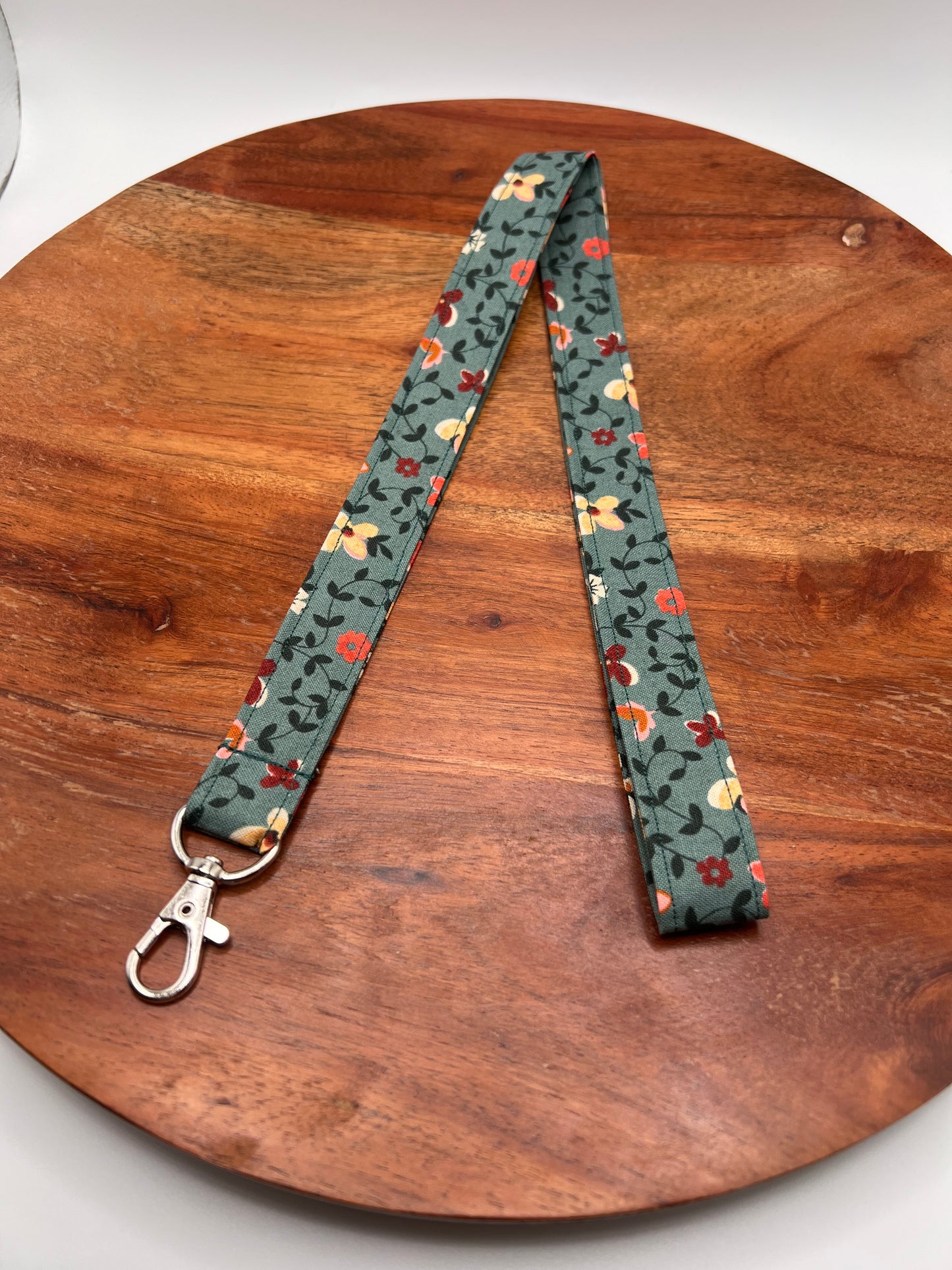 Teal and Orange Floral Lanyard