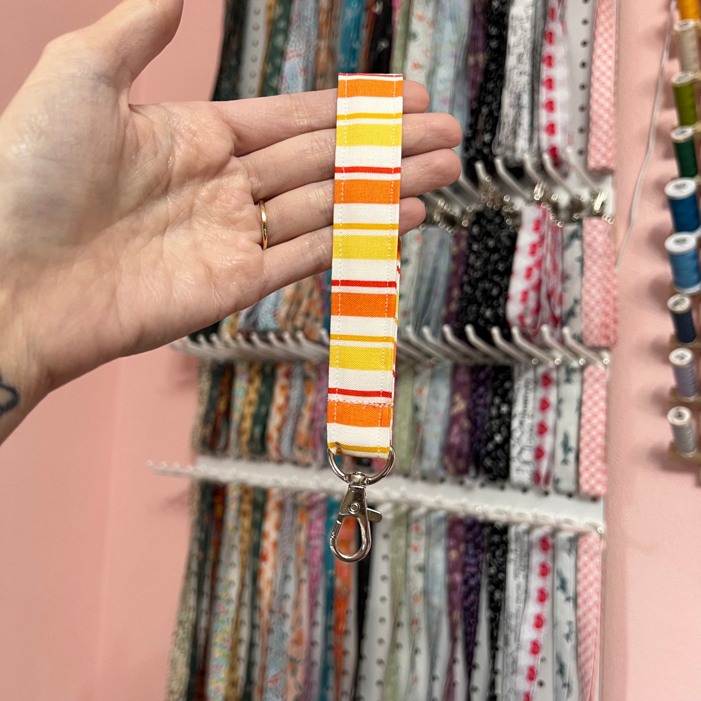 Red, Yellow, and Orange Stripe Wristlet