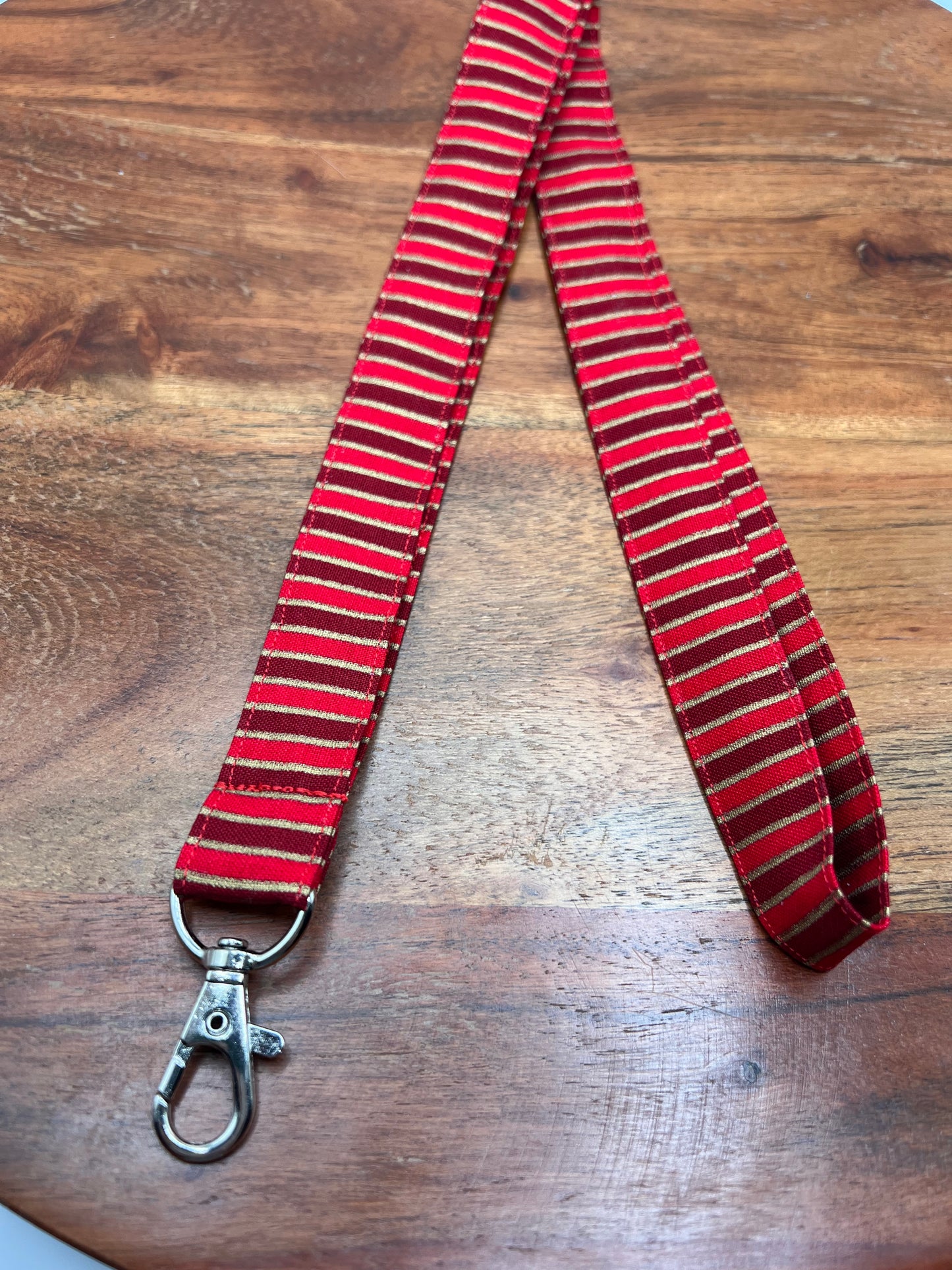 Red and Gold Christmas Stripe Lanyard