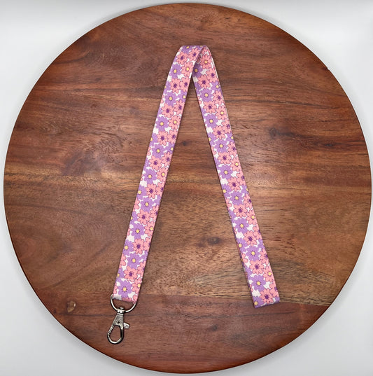 Pink and Purple Floral Lanyard