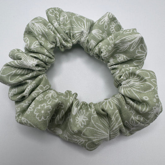 Sage Green Fine Line Floral Scrunchie