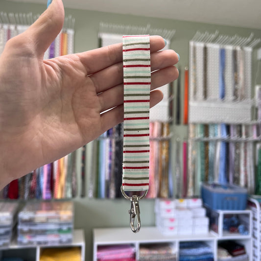 Red, Blue, and Gray Stripe Wristlet