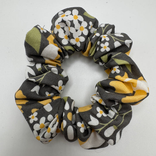 Gray and Yellow Daisy Scrunchie