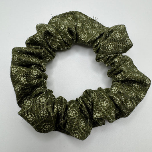 Olive Green Floral Scrunchie