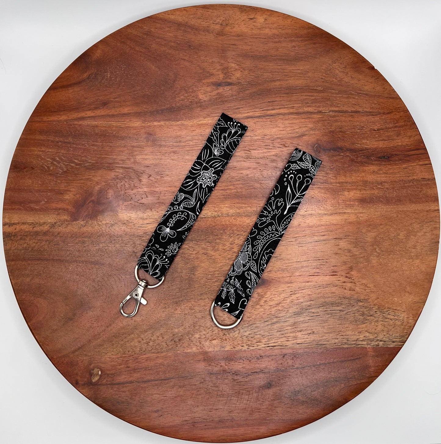 Black and White Fine Line Floral Lanyard