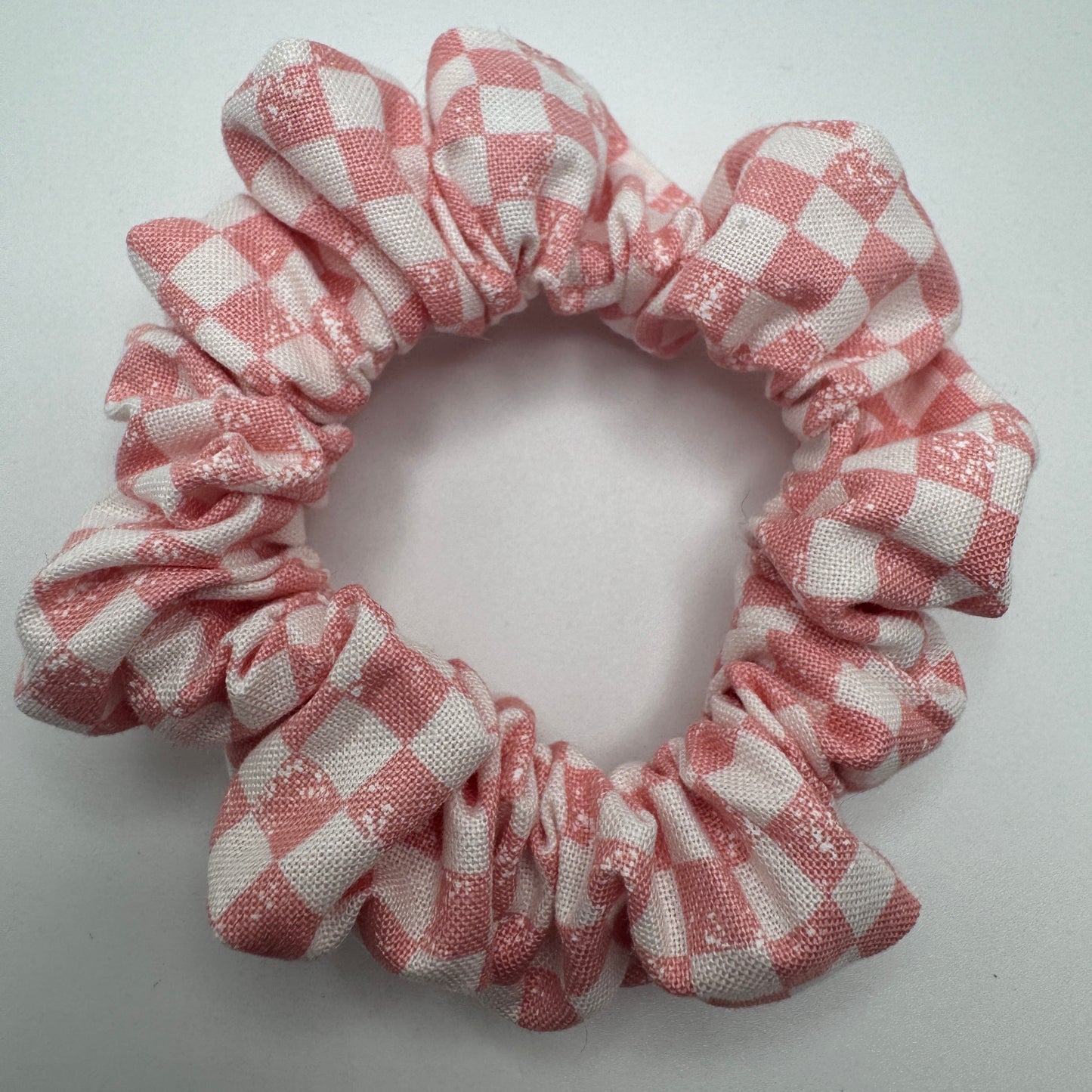 Pink and White Checkers Scrunchie