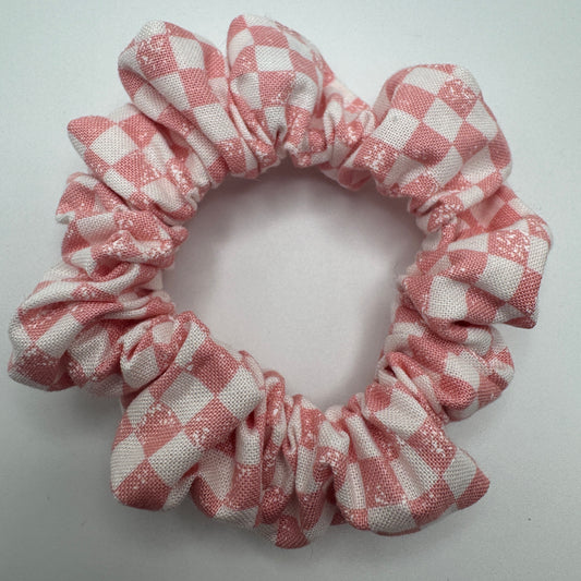 Pink and White Checkers Scrunchie