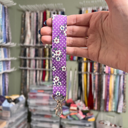 Purple Floral Dot Wristlet