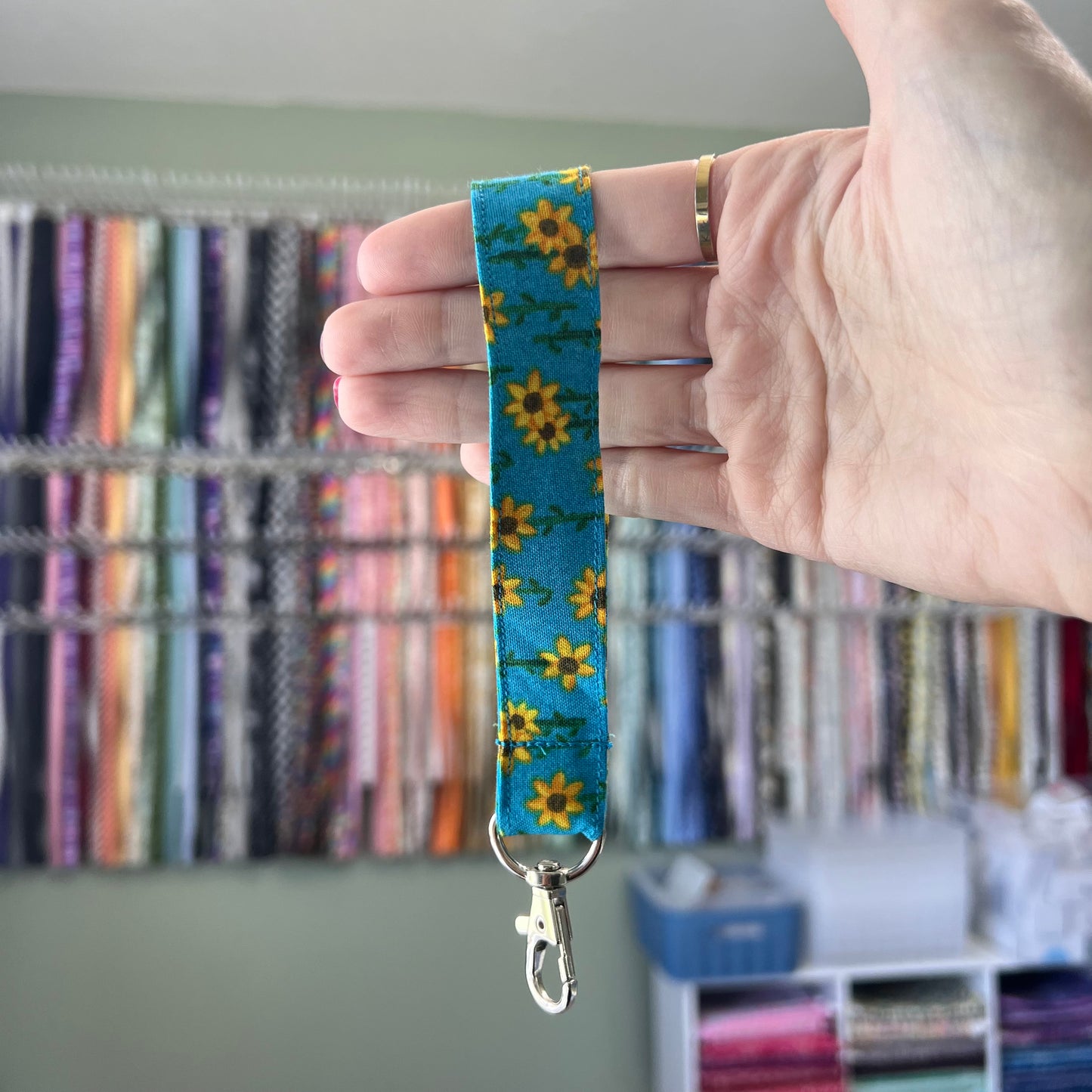 Teal Sunflower Wristlet