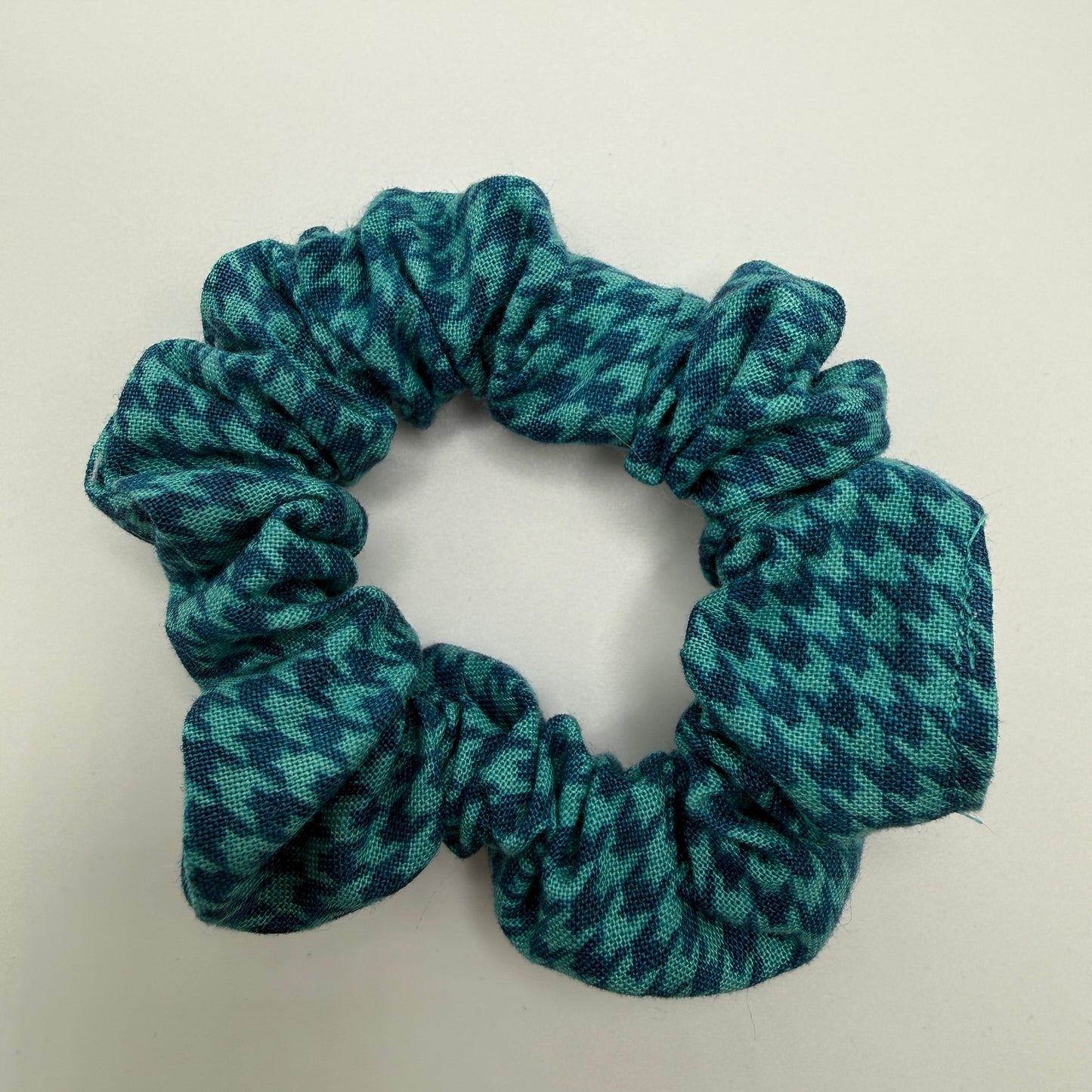 Teal Houndstooth Scrunchie