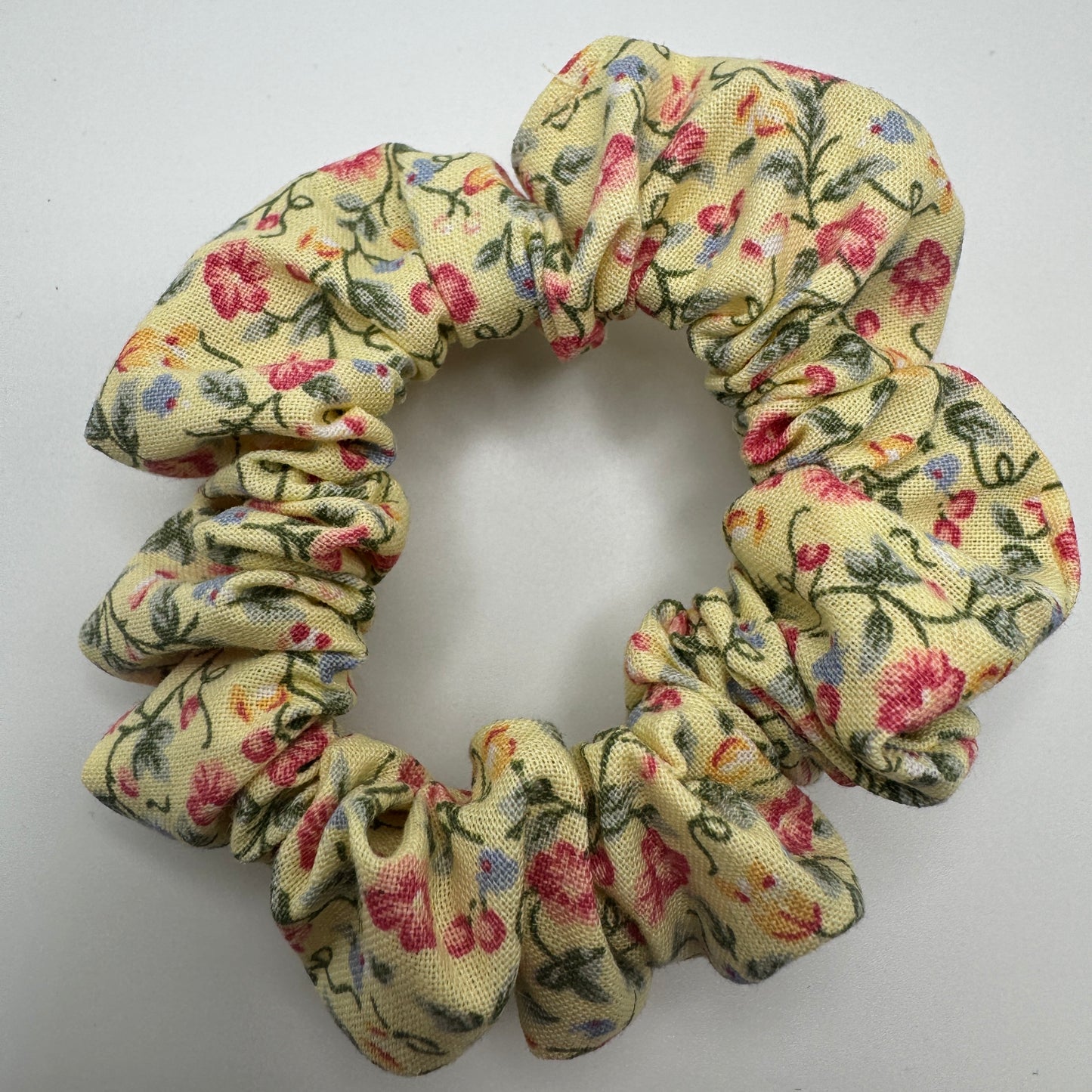 Vintage Yellow and Pink Floral Scrunchie