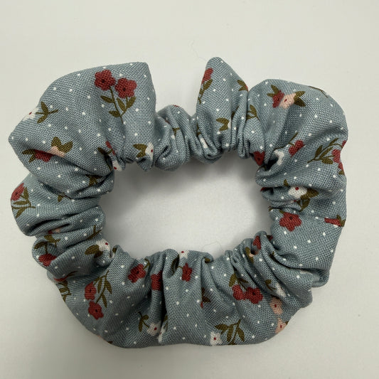 Dusty Blue Floral Scrunchie