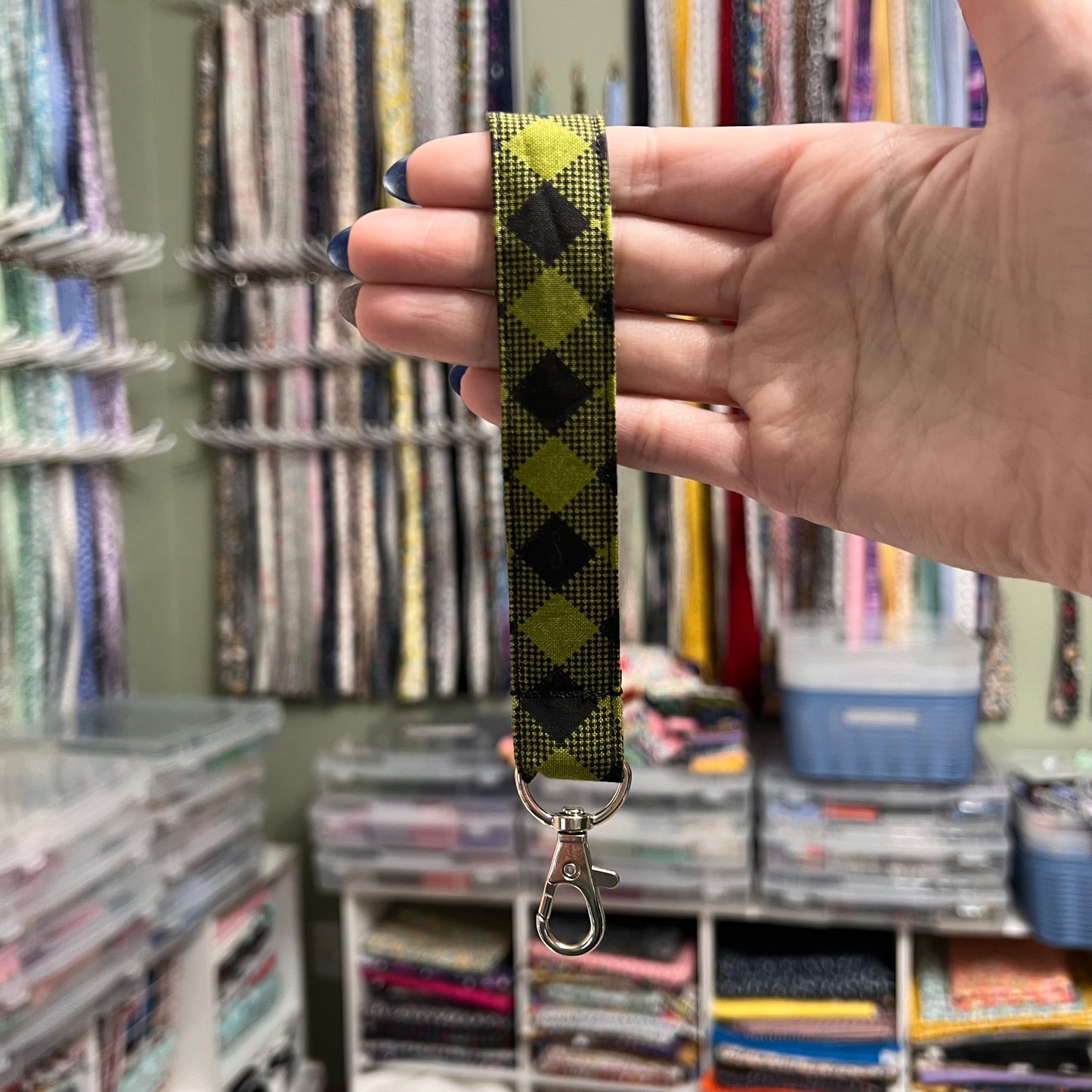 Green and Black Plaid Wristlet