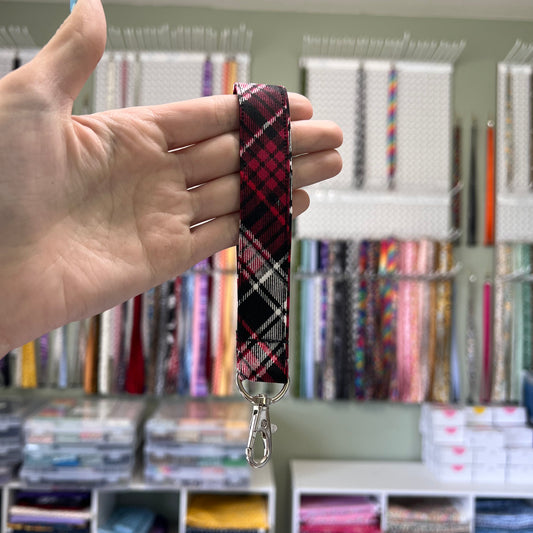 Black, Red, and White Plaid Wristlet