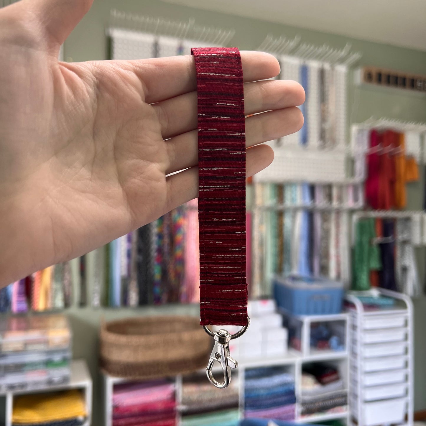 Maroon and Silver Stripe Wristlet