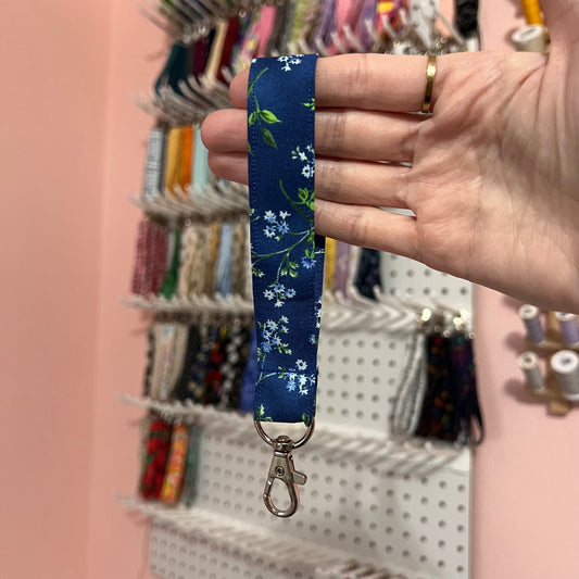 Dark Blue Floral Wristlet