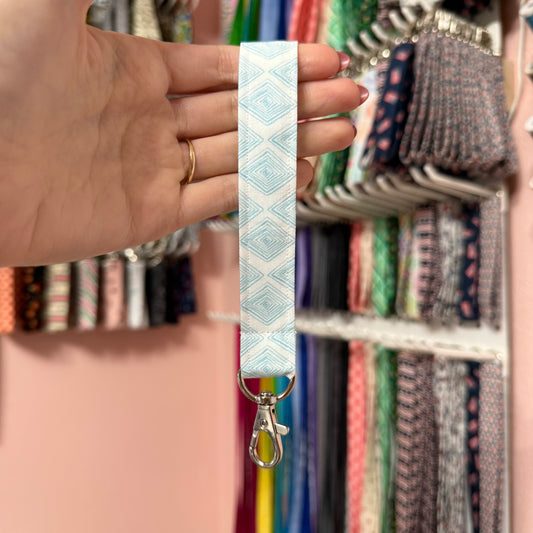 White and Blue Diamonds Wristlet