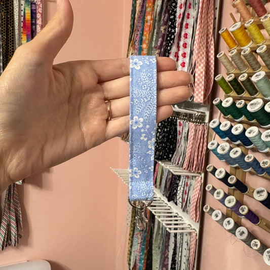 Baby Blue and White Floral Wristlet