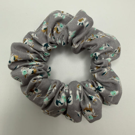 Gray, Teal, and Gold Floral Scrunchie