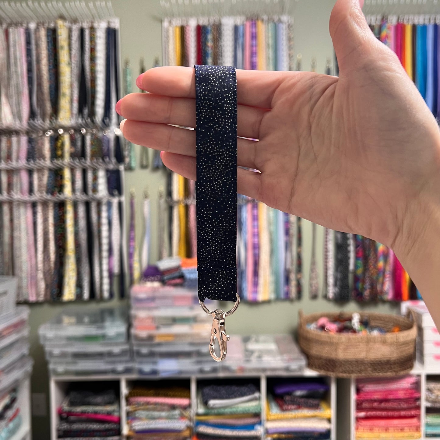 Navy and Silver Dot Wristlet