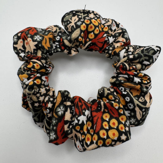 Orange and Black Floral Scrunchie