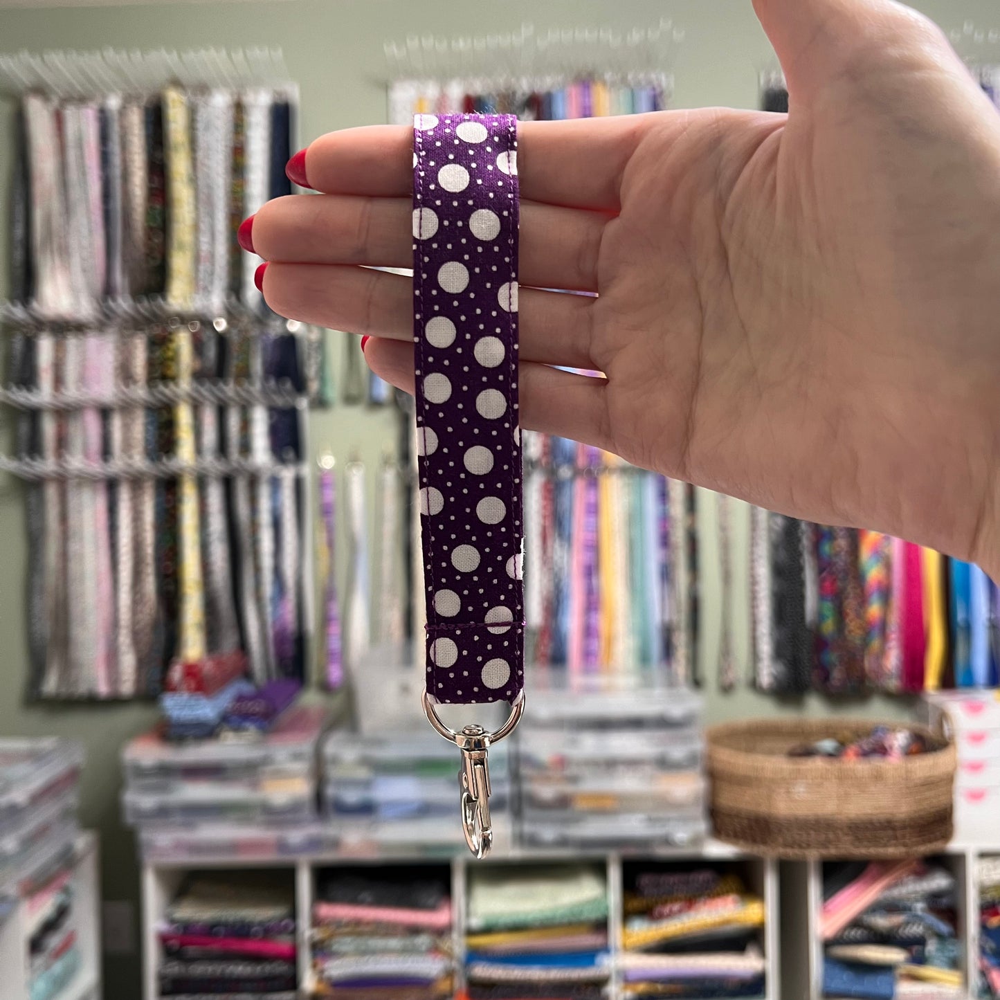 Purple and White Polka Dot Wristlet