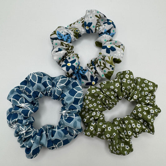 Blue and Green Floral Scrunchie Bundle