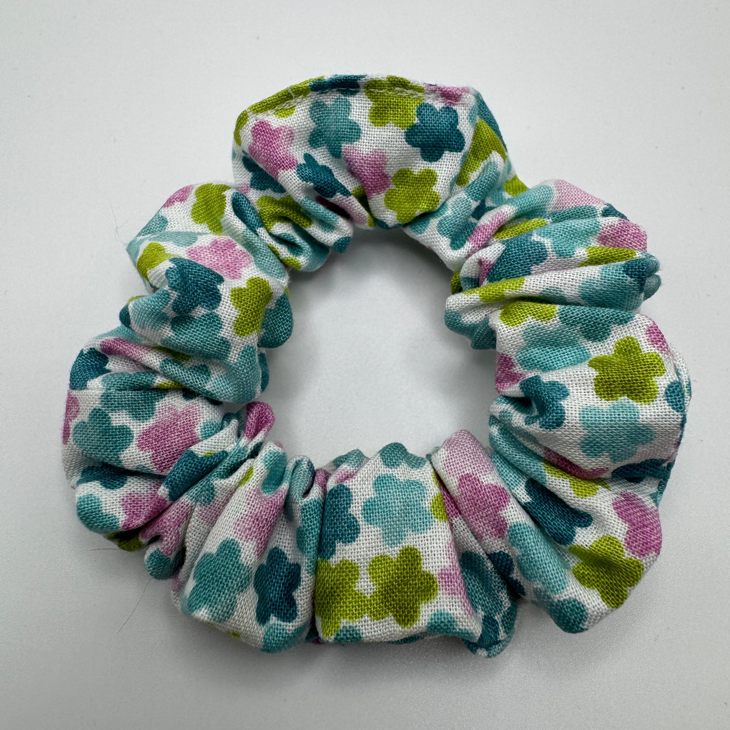 Teal, Green and Pink Floral Scrunchie