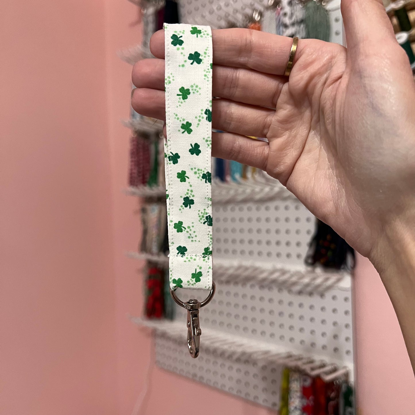 White Shamrock Wristlet