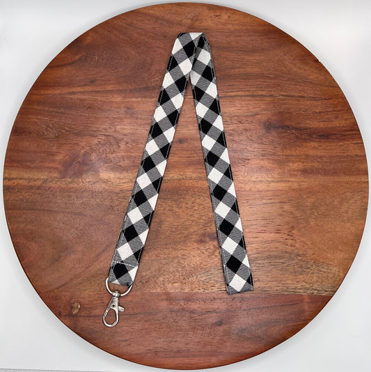 Black and White Plaid Lanyard