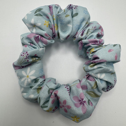 Light Blue and Purple Floral Scrunchie
